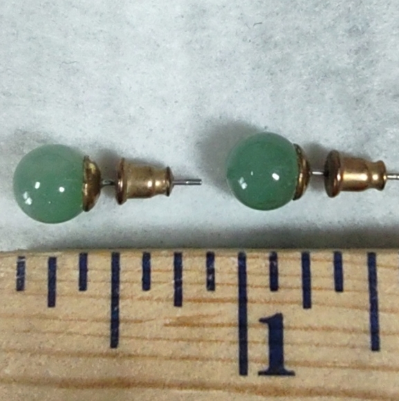 Aventurine Ball Stud Earrings - Picture 2 of 3